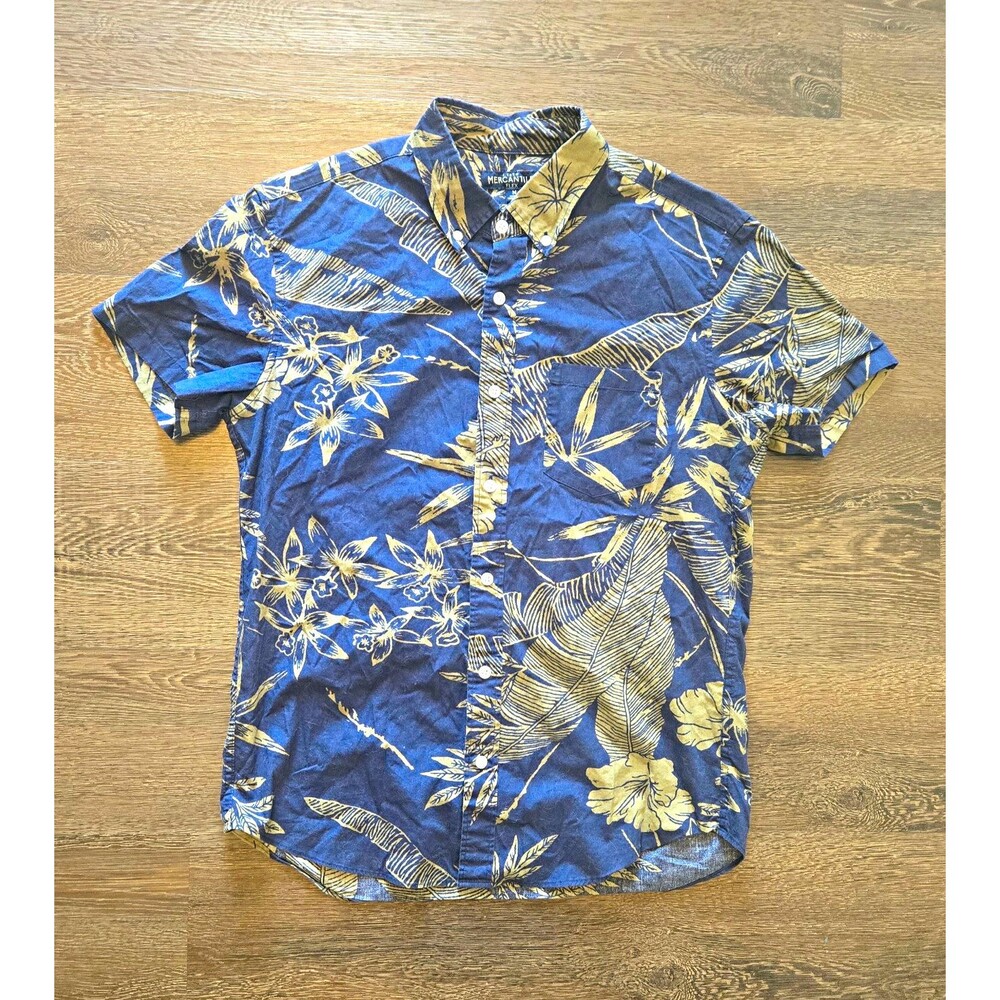J.Crew Mercantile Flex Men’s M Blue Tropical Floral Hawaiian Button-Up Shirt